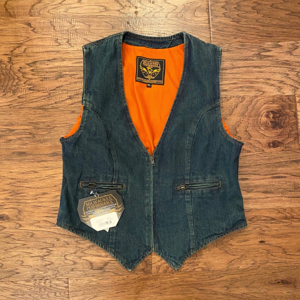 Milwaukee Performance Denim Vest Womens 4XL Blue Biker Motorcycle MDL4010 NEW